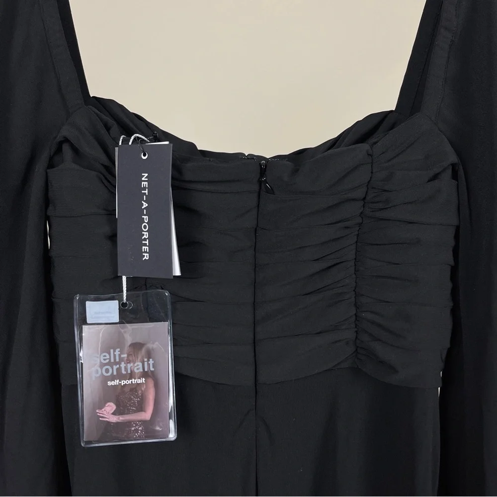 NWT Self-Portrait Jersey Gathered Midi Dress in Black - Picture 11 of 12